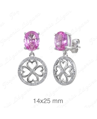 PEND. LARGOS PLATA CIRCO ROSA + TREBOL CORAZONES COLGANDO, PRESION