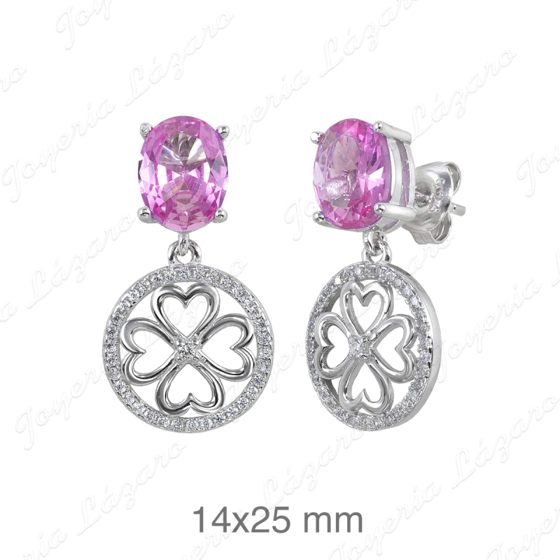 PEND. LARGOS PLATA CIRCO ROSA + TREBOL CORAZONES COLGANDO, PRESION