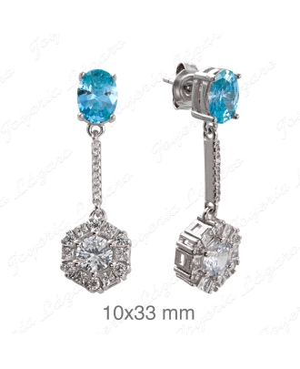 PEND. LARGOS PLATA, AGUAMARINA CON ROSETON COLGANDO CON CIRCONITAS, PR