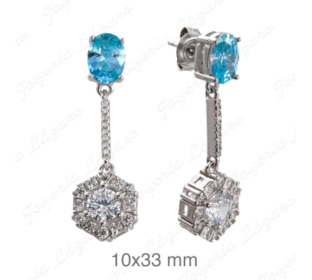 PEND. LARGOS PLATA, AGUAMARINA CON ROSETON COLGANDO CON CIRCONITAS, PR