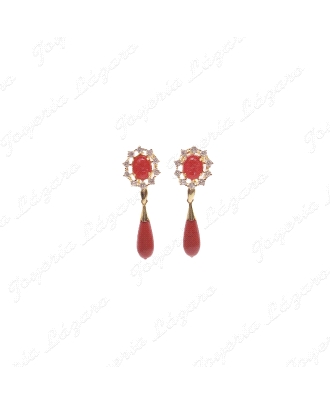 PEND. CORAL/SIMIL PLATA CHAPADA ORO CARAS CERCO ZIRCO. +PERA C. OMEGA