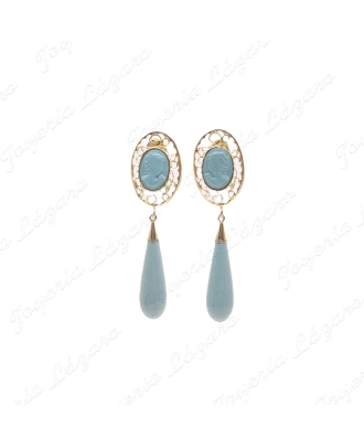 PEND. CORAL/SIMIL PLATA CHAPADA ORO FILIGRANA CARA Y PERITA AZUL