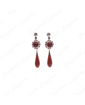 PEND. CORAL/SIMIL PLATA CHAPADA PLATINO FILIGRANA SWAROVSKI ROJO+CHUPO
