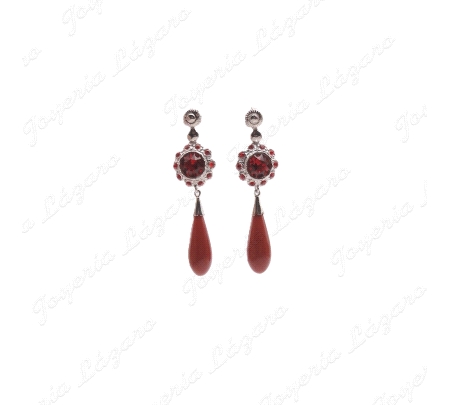 PEND. CORAL/SIMIL PLATA CHAPADA PLATINO FILIGRANA SWAROVSKI ROJO+CHUPO