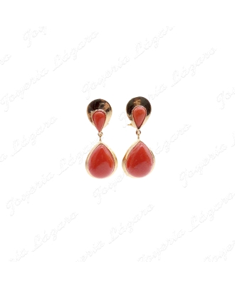 PEND. CORAL/SIMIL PLATA CHAPADA ORO 2 LAGRIMAS COOR CORAL CABUJONES C.