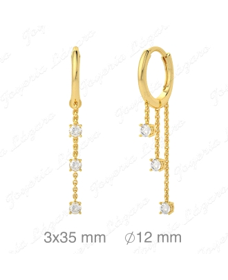 PEND. AROS PLATA BAÑO ORO 12MM, 3CADENITAS CON CIRCO COLGANDO