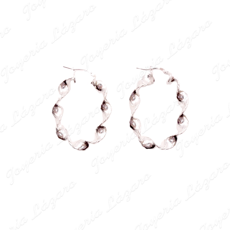 PEND. AROS PLATA RIZO BRILLO OVALADO 40MM LARGO 19MM INT.