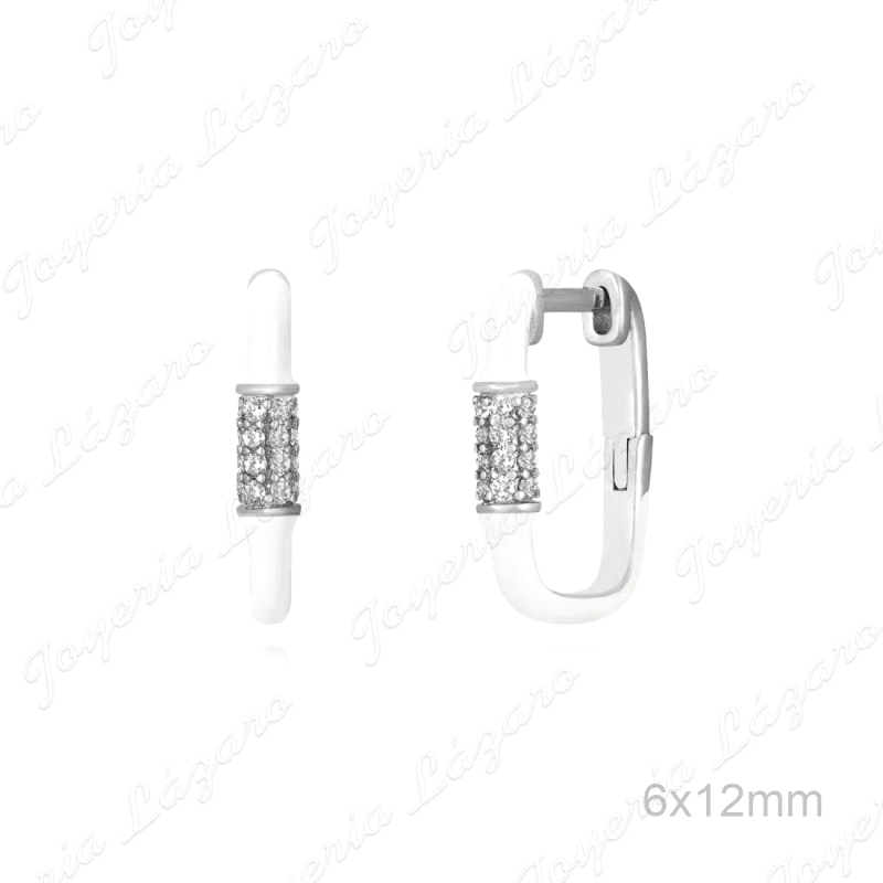 PEND. AROS PLATA ARO RECTANGULO ESMALTE BLANCO