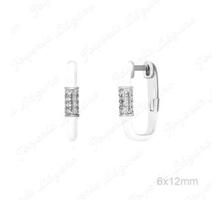 PEND. AROS PLATA ARO RECTANGULO ESMALTE BLANCO