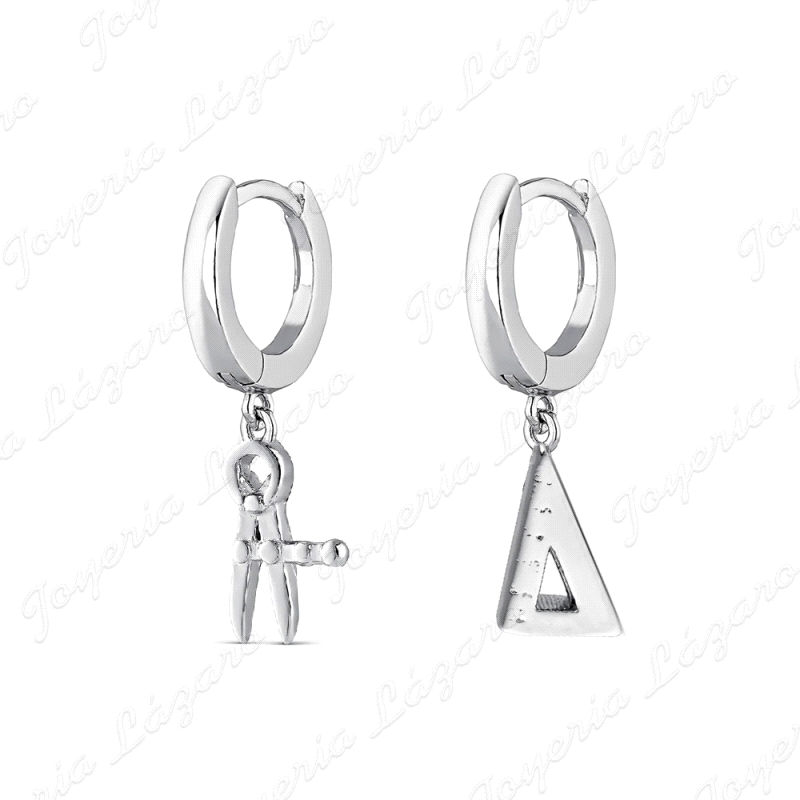 PEND. AROS PLATA RODIADO DE 12 MM COMPAS Y CARTABON