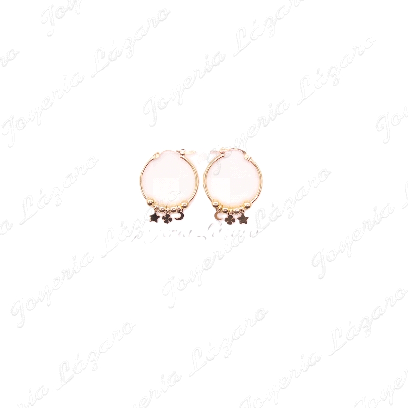 PEND. AROS PLATA DORADOS 24MM BOLITAS+ESTRELLA, LUNA Y TREBOL