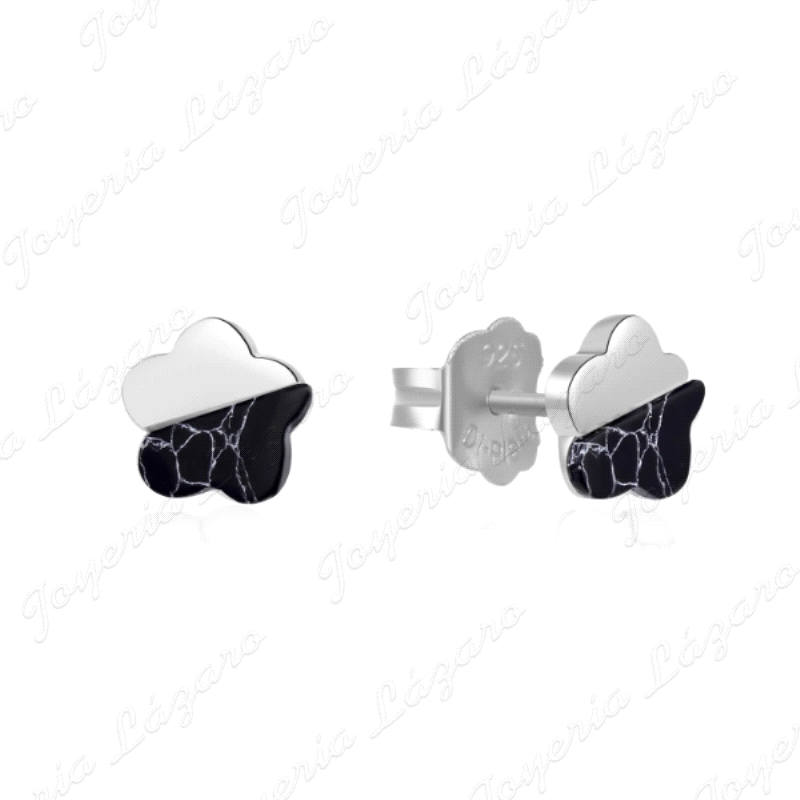 PEND. PLATA FLOR MITAD ESMALTE NEGRO C. PRES.