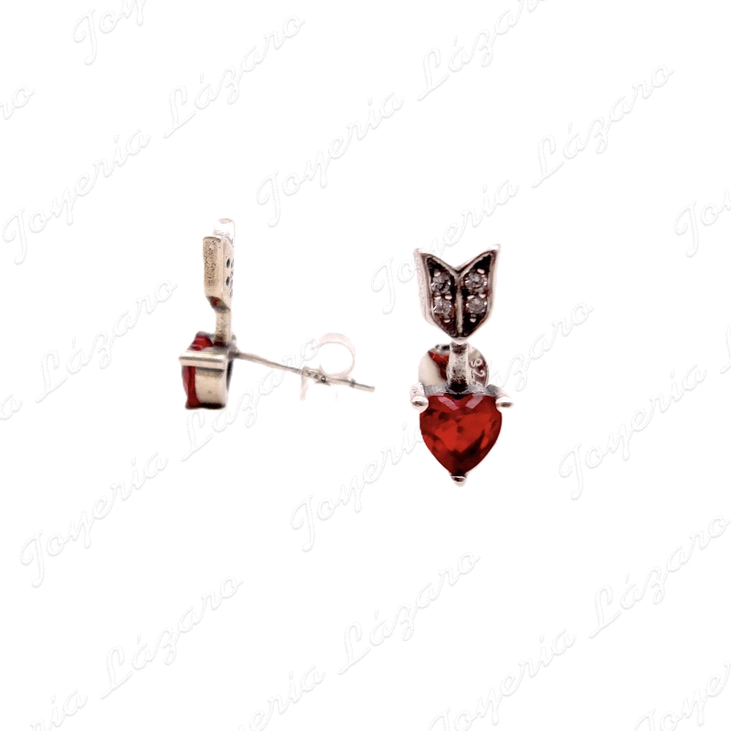 PEND. PLATA CORAZON ROJO CON FLECHA OXIDO C. PRES.