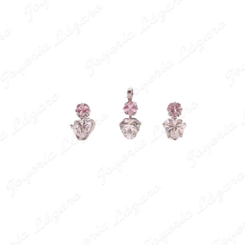 PEND. PLATA CORAZON+CUAJO CIRCONITAS BLANCA Y ROSA CIERRE PRESION
