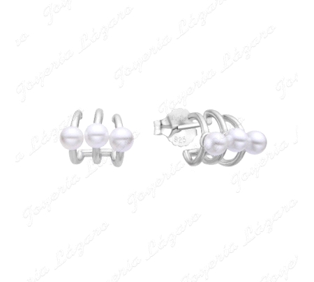 PEND. PLATA TIPO ARO TRIPLE 3 PERLAS CIERRE PRESION