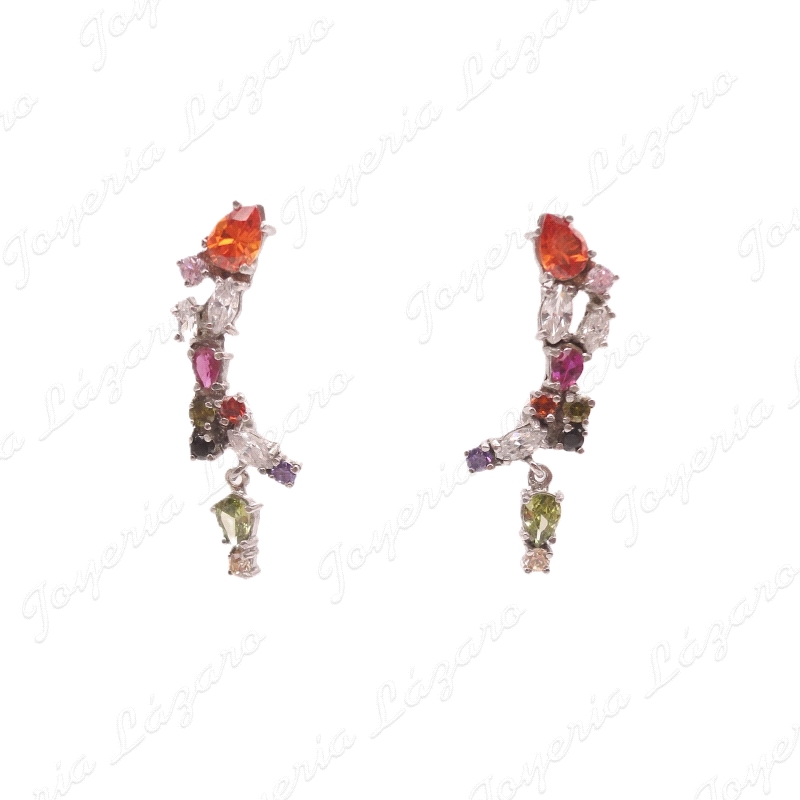 PEND. PLATA CHAPADA EN PLATINO TREPADOR PIEDRA MULTICOLOR C. PRESION