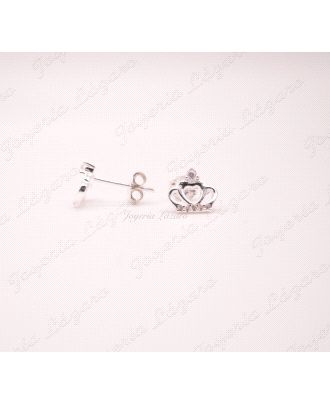 PLATA PENDIENTES CORONA RODIO