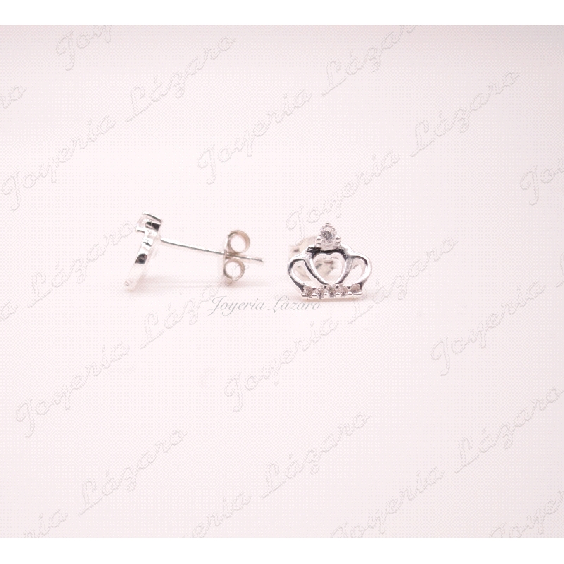 PLATA PENDIENTES CORONA RODIO