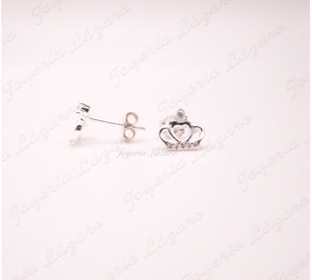 PLATA PENDIENTES CORONA RODIO