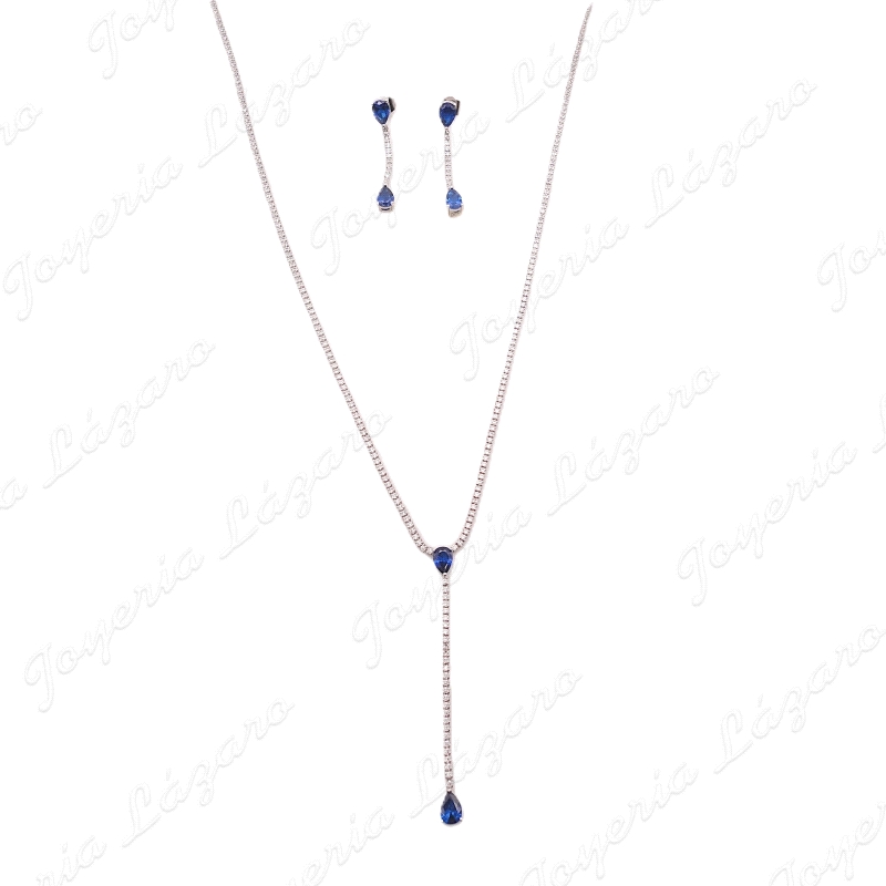 JUEGOS PLATA RIVIERE CIRCONITAS 1.5MM+CIRCO LAGRIMAS AZUL ZAFIRO