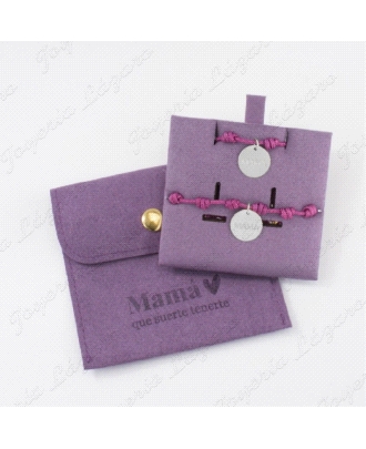 JUEGOS PLATA PULSERA+GARGANTILLA CORDEL FUCSIA NUDOS+MEDALLA MAMA