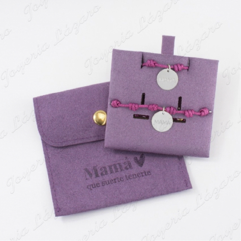 JUEGOS PLATA PULSERA+GARGANTILLA CORDEL FUCSIA NUDOS+MEDALLA MAMA