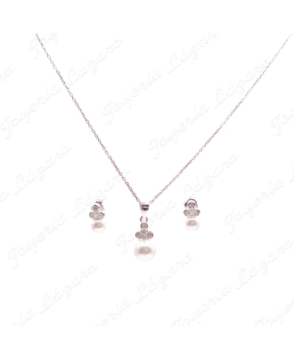 JUEGOS PLATA CADEN+COLGANT+PENDTS. PERLAS + 3 CIRCOS
