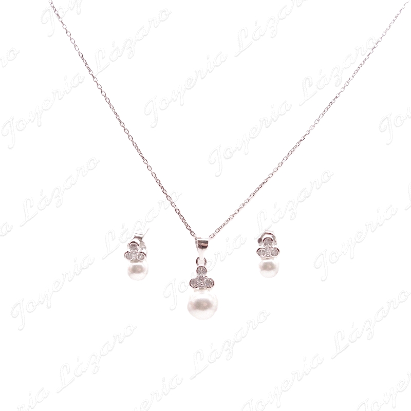 JUEGOS PLATA CADEN+COLGANT+PENDTS. PERLAS + 3 CIRCOS