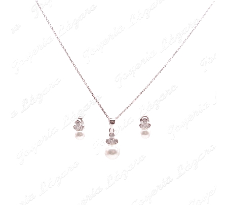 JUEGOS PLATA CADEN+COLGANT+PENDTS. PERLAS + 3 CIRCOS