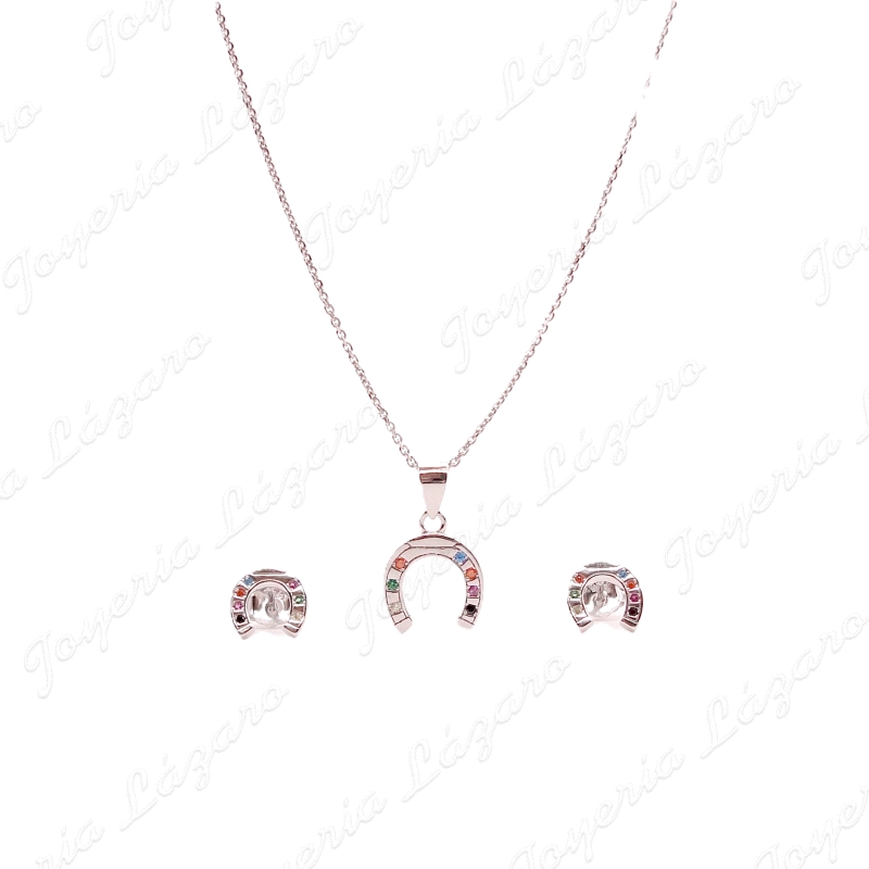 JUEGOS PLATA GARTLL+PENDTS. HERRADURAS PIEDRAS COLOR