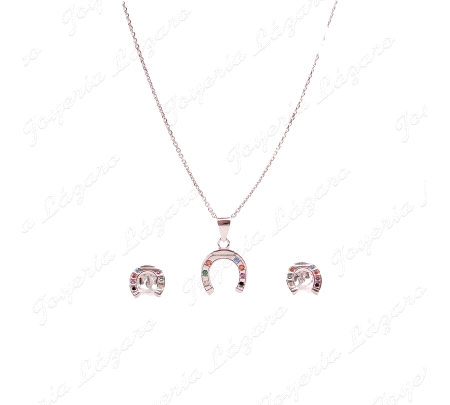 JUEGOS PLATA GARTLL+PENDTS. HERRADURAS PIEDRAS COLOR