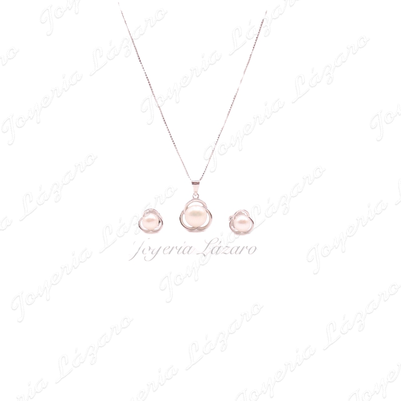 JUEGOS PLATA PERLA NATURAL GARGANTILLA+PENDIENTES
