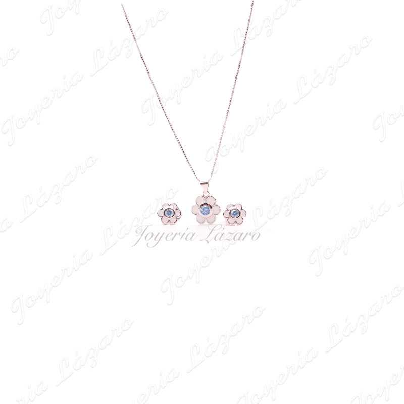 JUEGOS PLATA GARGANTILLA +PENDIENTES FLOR ESMALTE BLACO