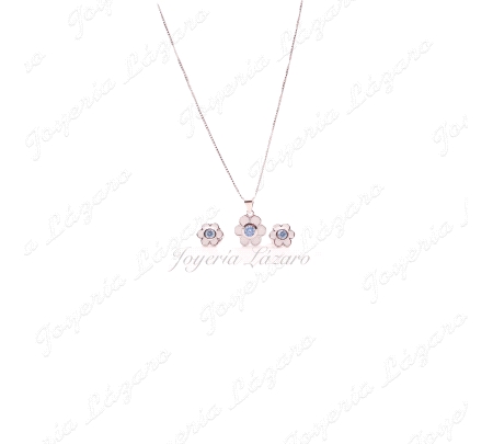 JUEGOS PLATA GARGANTILLA +PENDIENTES FLOR ESMALTE BLACO