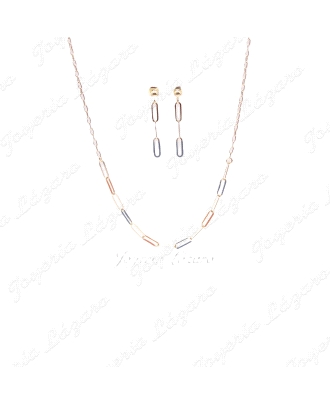 JUEGOS PLATA DORADO GARGANTILLA+PENDIENTESLARGOS ESLABONES ESMALTADOS