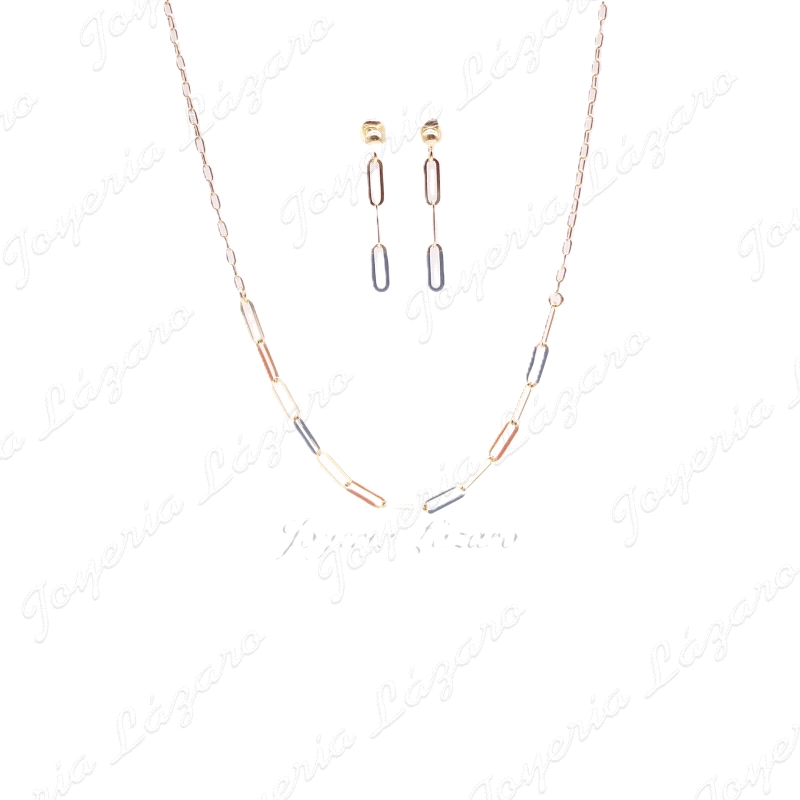 JUEGOS PLATA DORADO GARGANTILLA+PENDIENTESLARGOS ESLABONES ESMALTADOS