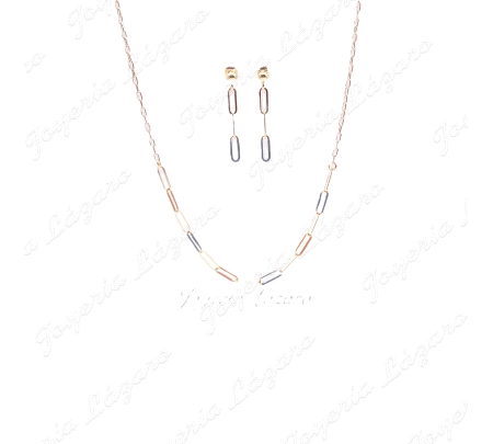 JUEGOS PLATA DORADO GARGANTILLA+PENDIENTESLARGOS ESLABONES ESMALTADOS