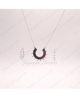 PLATA JUEGOS PENDIENTES+GARGANTILLA,MEDIA LUNA CON PERLAS