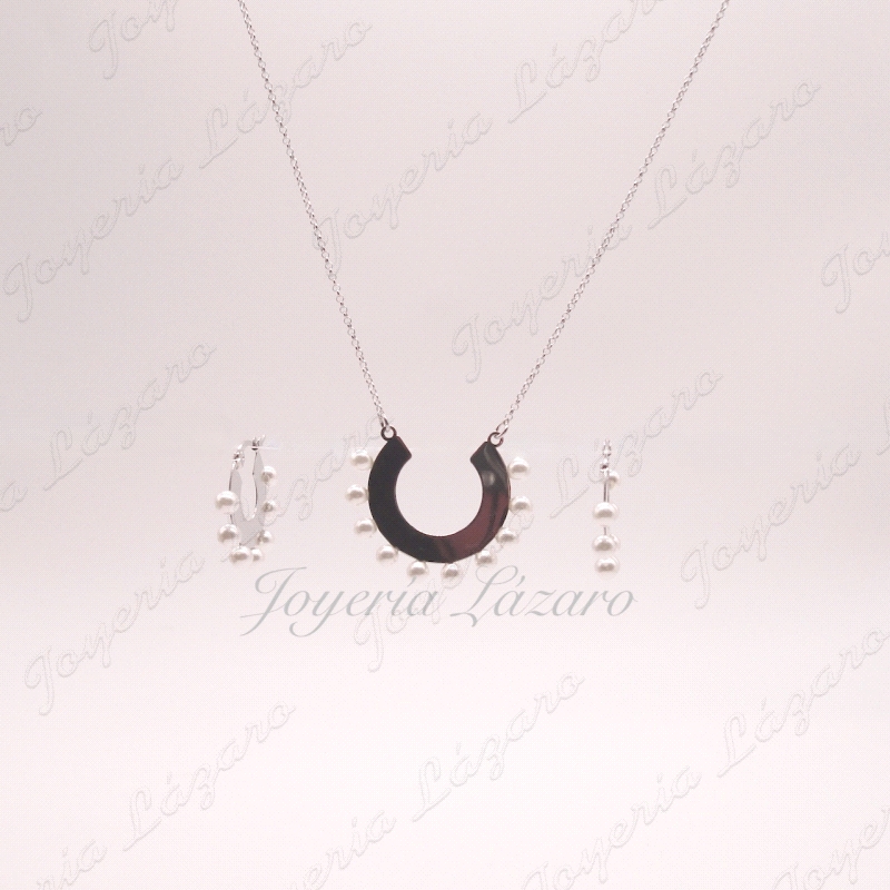 PLATA JUEGOS PENDIENTES+GARGANTILLA,MEDIA LUNA CON PERLAS
