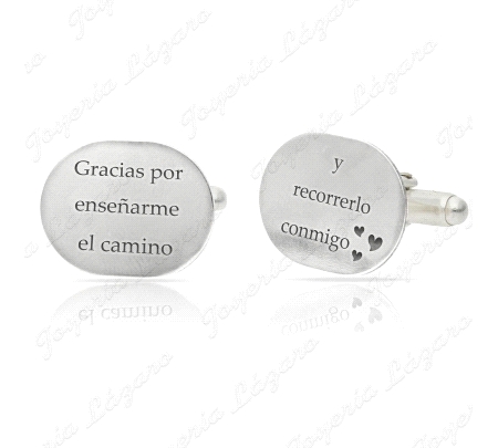 GEMELOS PLATA OVALADOS FRASE PERONALIZADA