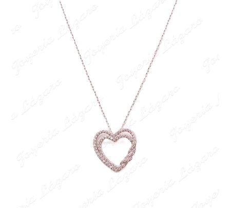 GARGANTILLA PLATA COLGANTE 2 CORAZONES SUPERPUESTOS MICROCIRCO.