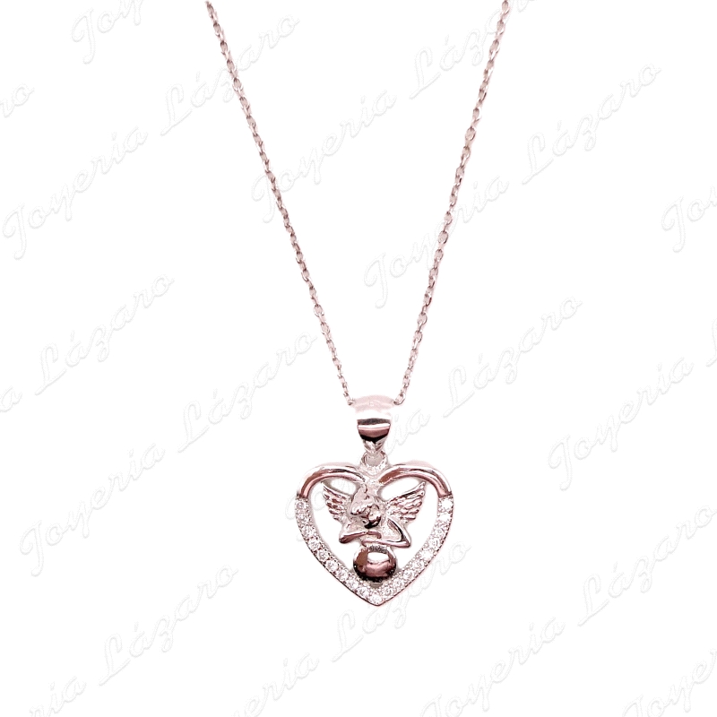 GARGANTILLA PLATA CORAZON CALADO CON ANGELOTE