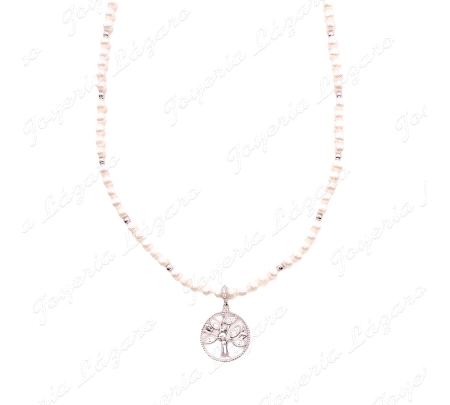 GARGANTILLA PLATA PERLAS+BOLITA PLATA+ ARBOL VIDA