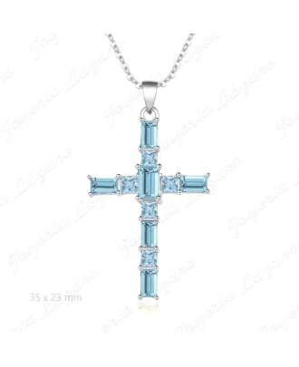 GARGANTILLA PLATA CRUZ 23X35 CIRCOS AZULES BAGUETTE