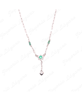 GARGANTILLA PLATA FLOR CUAJO+CORAZOC CIRCONITAS P. VERDES