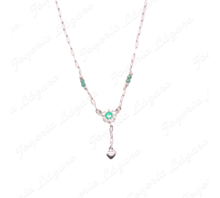 GARGANTILLA PLATA FLOR CUAJO+CORAZOC CIRCONITAS P. VERDES