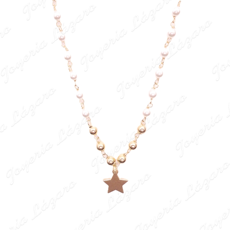GARGANTILLA PLATA  ESTRELLA BOLAS Y PERLAS CHAPADA