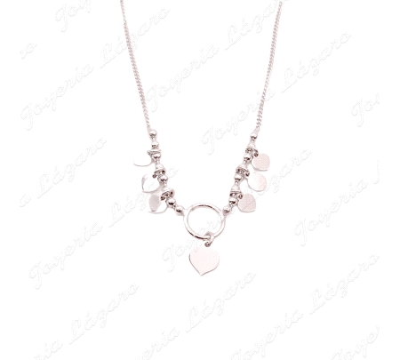 GARGANTILLA PLATA  ARO EN CENTRO, DISCOS+CORAZONES PEQUEÑOS