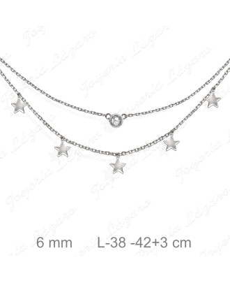 GARGANTILLA PLATA DOBLE CHATON+ESTRELLAS