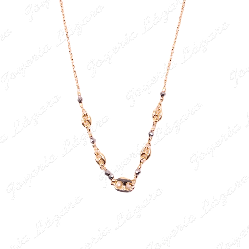 GARGANTILLA PLATA CHAPADA ORO, CALABROTE+ESMALTE /BOLAS GRIS TALLADAAS